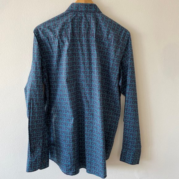 Bugatchi Shirt - Blue/Black/Turquise Patterned - Medium - Classic Fit - Picture 4 of 5